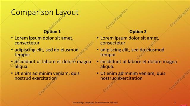 Comparison presentation slide layout