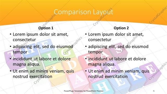 Comparison presentation slide layout