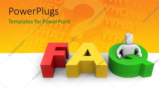  Presentation with company - Three dimensional FAQ with white figure on question background