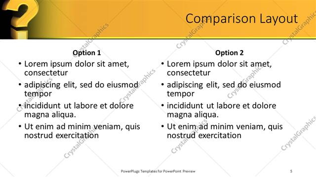 Comparison presentation slide layout