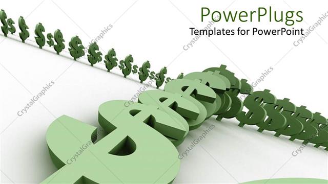  Presentation with dollar signs - Three dimensional green dollar signs arranged like falling dominoes