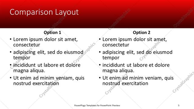 Comparison presentation slide layout