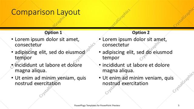 Comparison presentation slide layout
