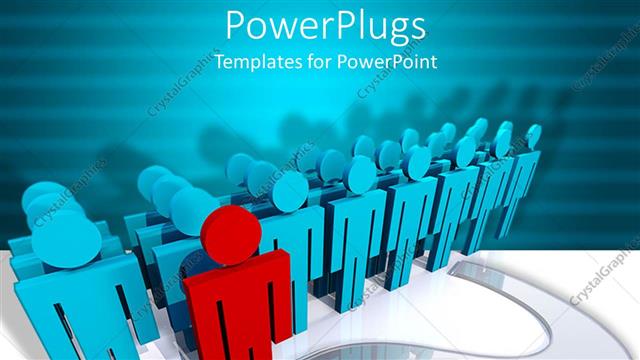  Presentation with red blue - Three dimensional red man on question mark symbol leading others in blue