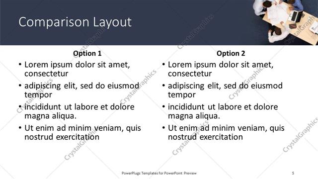 Comparison presentation slide layout