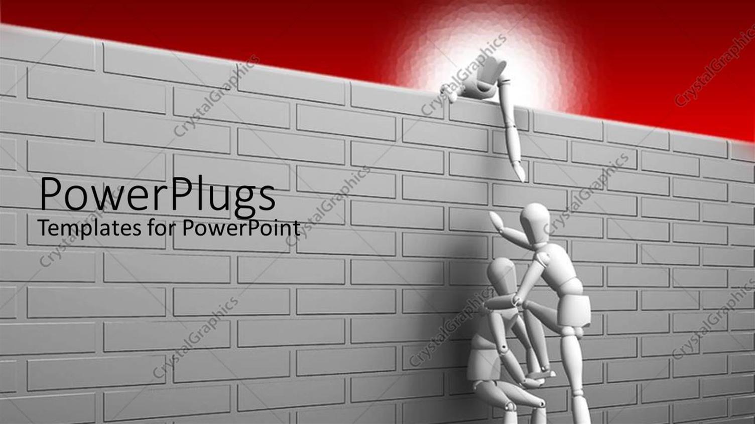 Featuring Three Figures Climbing on a Brick Wall Representing Teamwork