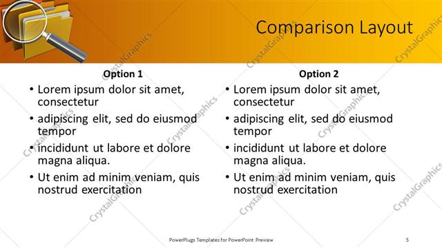 Comparison presentation slide layout