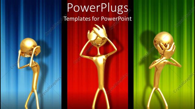  Presentation with gold - Three gold colored depiction of human figures on a colorful background