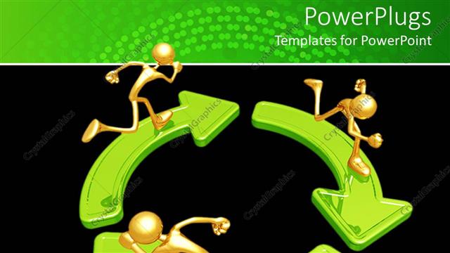  Presentation with green gold - Three gold figures running on green arrows arranged in circle