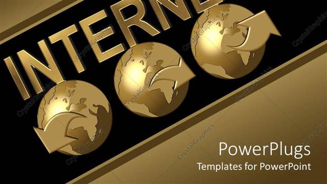 Presentation with black gold - Three gold plated earth globes on black surface with text 'internet'