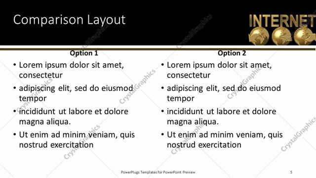 Comparison presentation slide layout