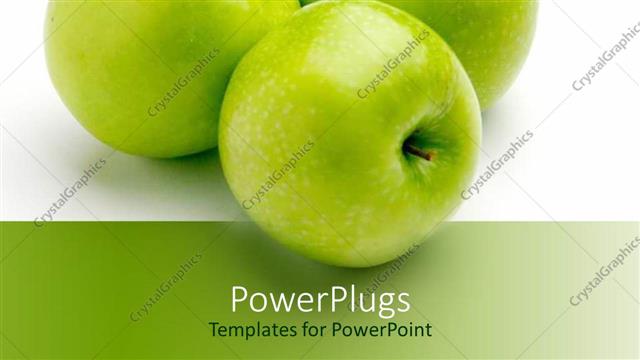  Presentation with green apples - Three green apples fruits from tree nature on white background