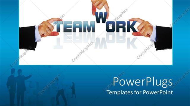  Presentation with hands holding - Three hands holding words team work