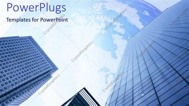  Presentation with buildings - Three high blue buildings with clear blue map  sky