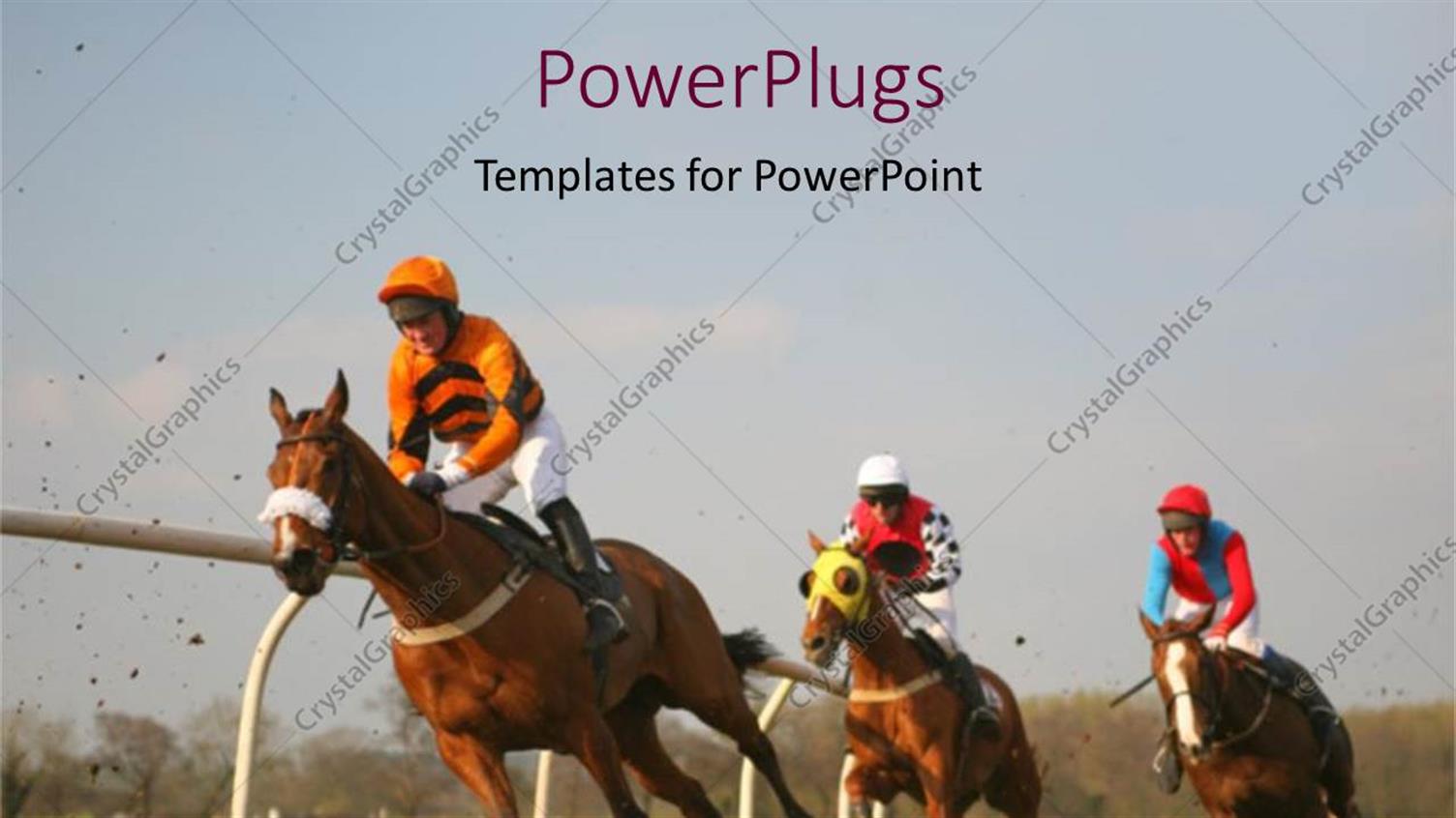 Featuring Three Jockeys Riding Race Horses Around Track