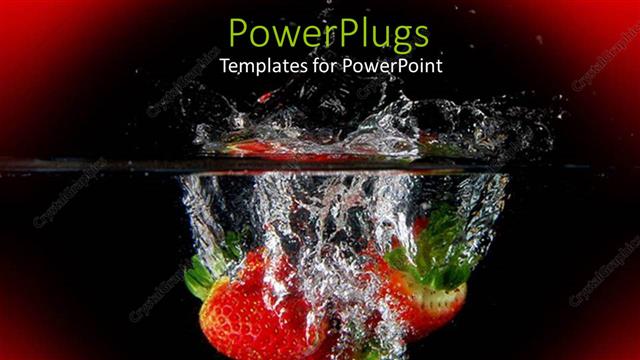  Presentation with strawberries - Three juicy strawberries in water on a red background