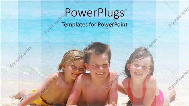  Presentation with kids playing - Three kids lying on a beach smiling happily and playing