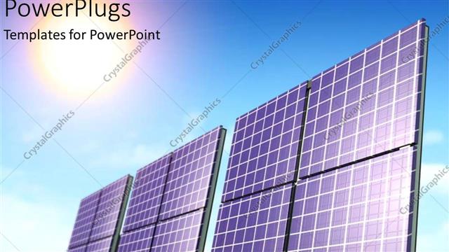  Presentation with three - Three large black solar panels on a clear blue sky