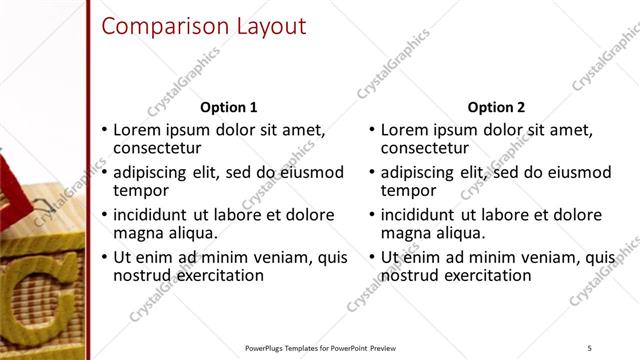 Comparison presentation slide layout