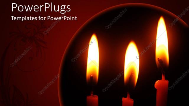  Presentation with lit candles - Three lit candles on a dark background with floral designs