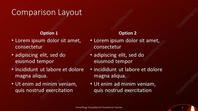Comparison presentation slide layout
