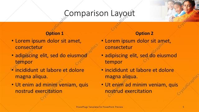 Comparison presentation slide layout