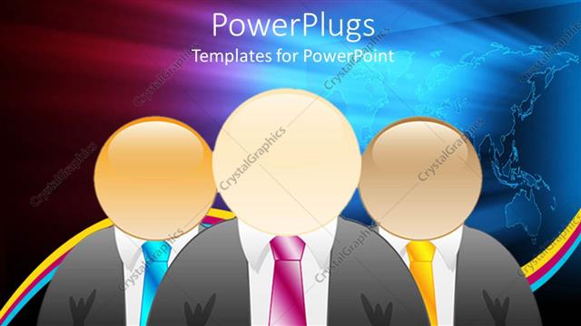  Presentation with black men - Three men in black business suits with blank faces on world map background