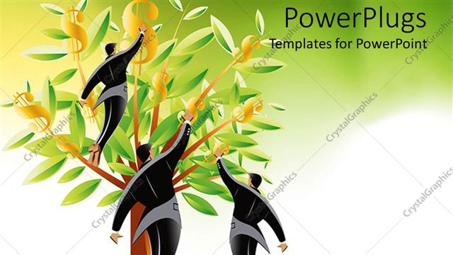  Presentation with dollar signs - Three men picking dollar signs from tree