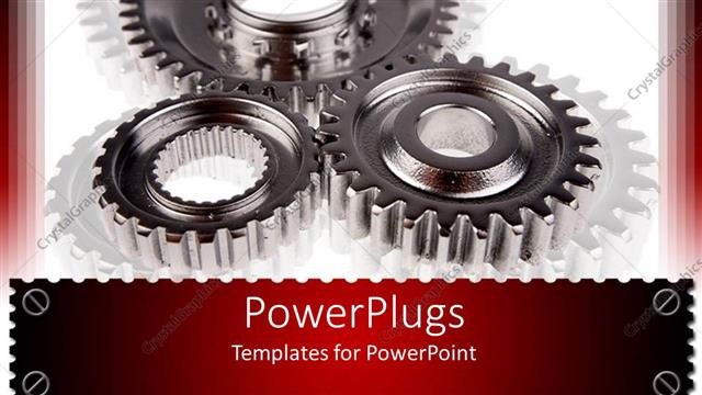  Presentation with mechanical - Three metal gears arranged in a mechanical position to make them work together with shades on white background