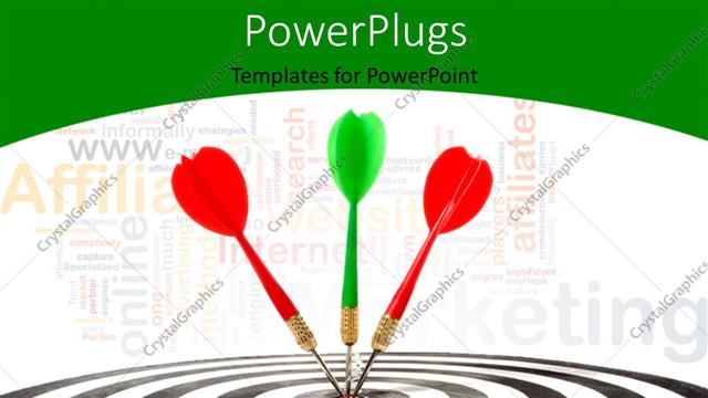  Presentation with targets - Three multi colored darts hitting the middle of a dart board