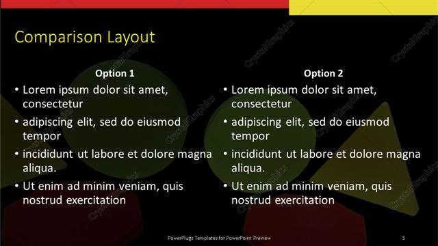 Comparison presentation slide layout