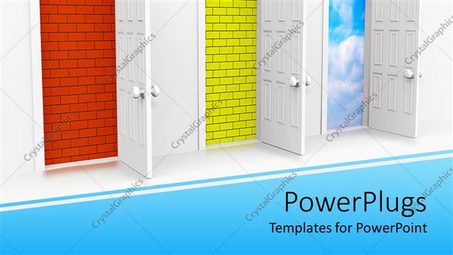  Presentation with brick - Three open doors leading to orange brick, yellow brick and cloudy sky
