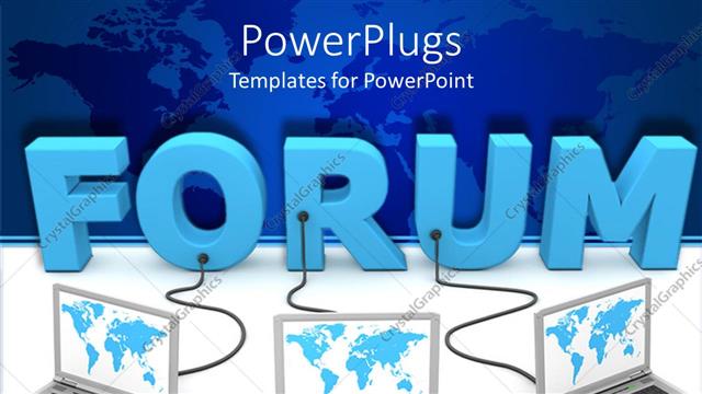  Presentation with forum - Three open laptops linked to a text which spells out the word 