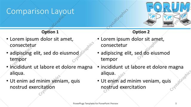 Comparison presentation slide layout