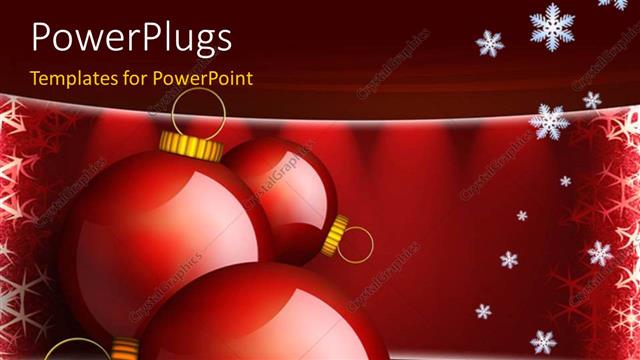  Presentation with three - Three ornaments with snow flakes over red background