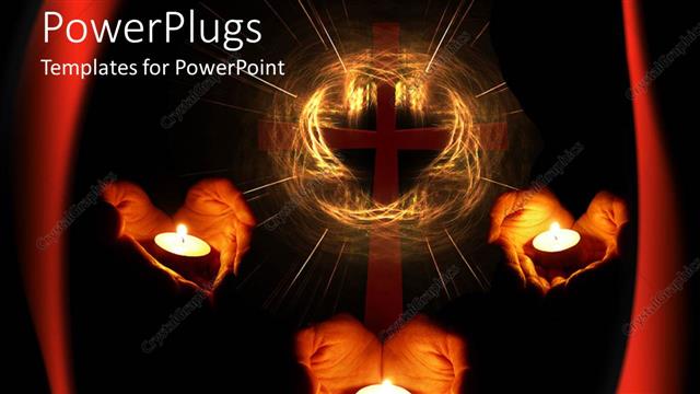  Presentation with hands heart - Three pairs of heart shaped hands holding candles with a cross