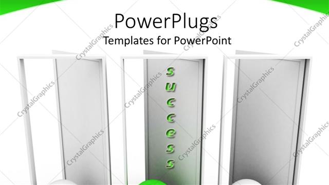  Presentation with going green - Three partially opened doors with spheres going through doors, green sphere in front of success door