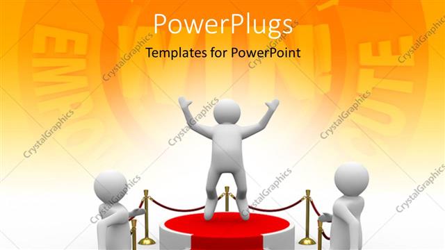  Presentation with winner - Three people with orange background and place for text