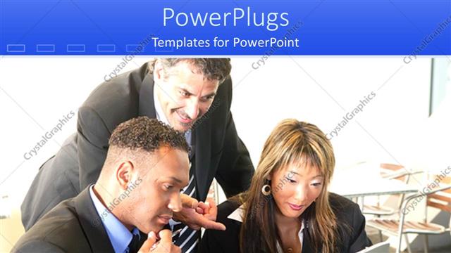  Presentation with business report - Three people on suit?staring at an open report