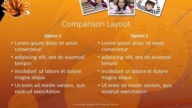 Comparison presentation slide layout
