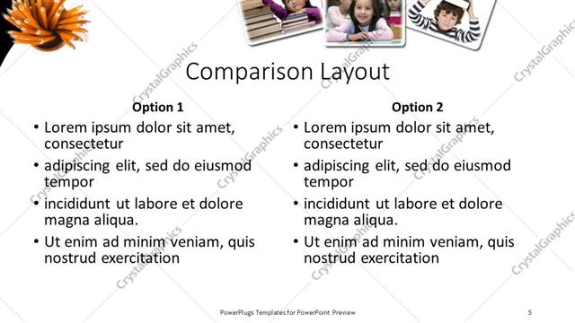 Comparison presentation slide layout