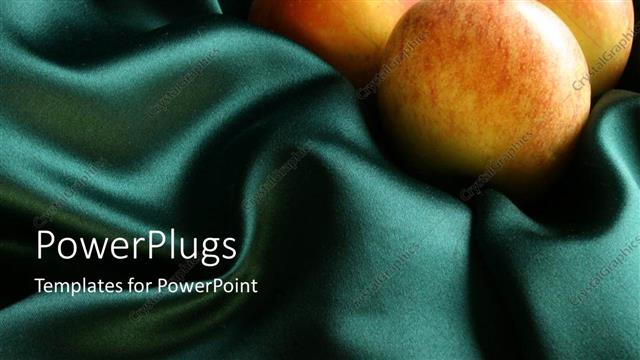  Presentation with food red - Three red apples on a green silk cloth material