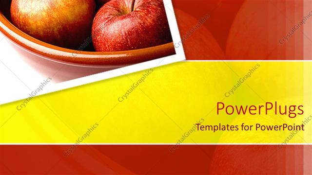  Presentation with food red - Three red apples in a large brown bowl on a white surface
