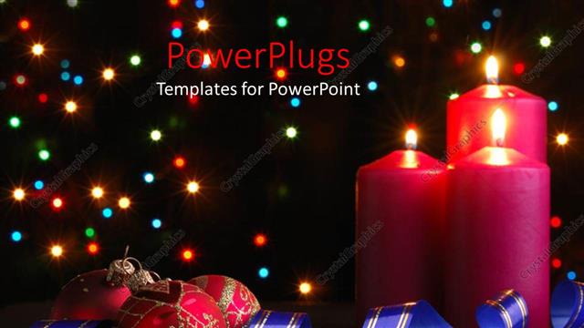  Presentation with candles - Three red candles and ornaments on a black background