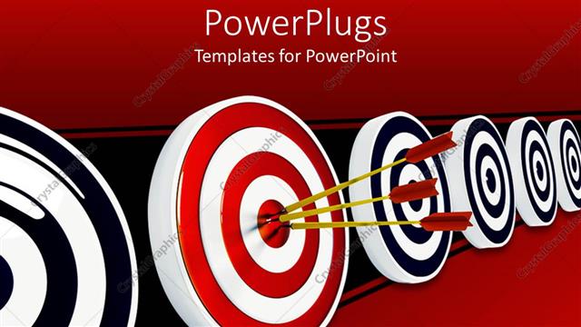  Presentation with targets - Three red darts in the middle of a red and white dart board