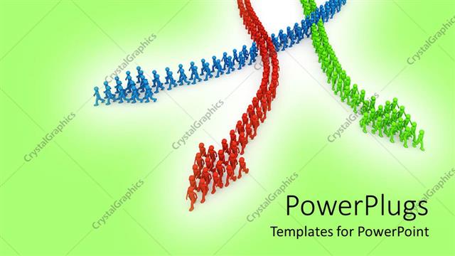  Presentation with blue green - Three red, green and blue colored arrows on a green background