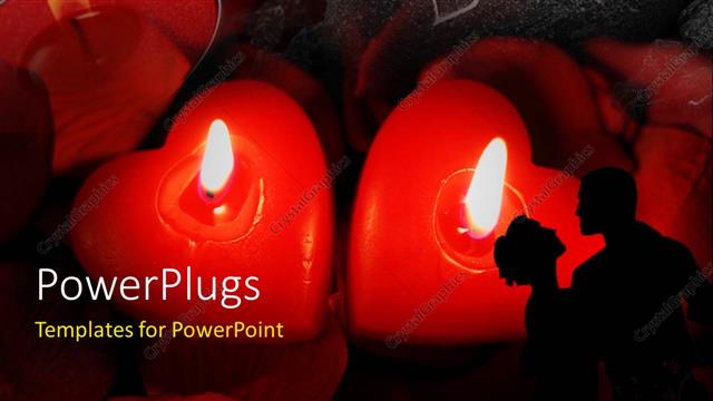  Presentation with love heart - Three red heart shaped lighted candles burning with love engraved on stone