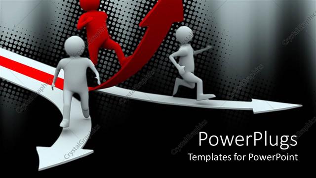  Presentation with three - Three red and white animated human figures running on arrows