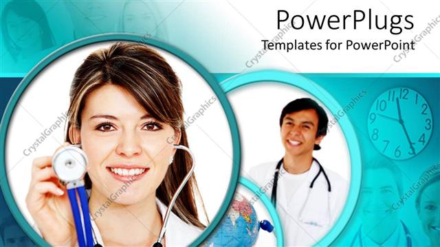  Presentation with tiles - Three round tiles of doctors with a stethoscope smiling