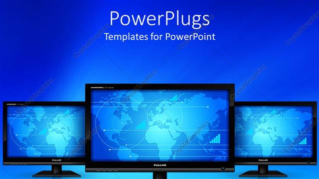  Presentation with computers - Three screens with bluish background and place for text